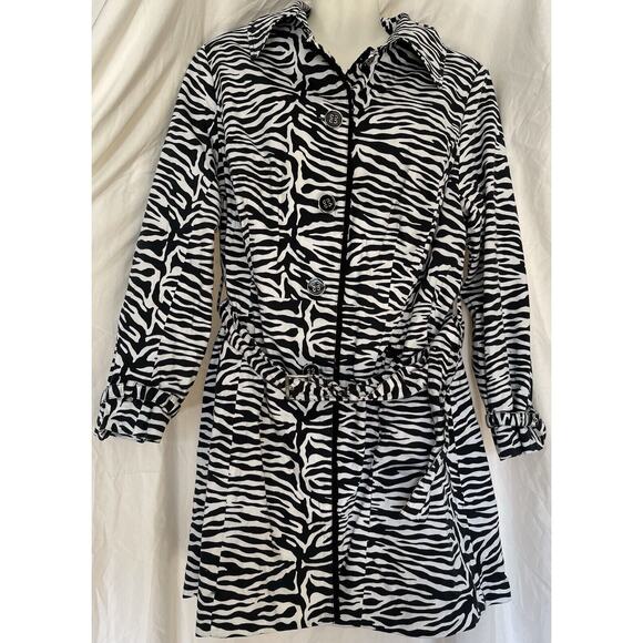 Lane Bryant Trench Coat Women’s Plus 14/16W 3/4 Sleeve Zebra Print Cotton Light - Picture 3 of 9